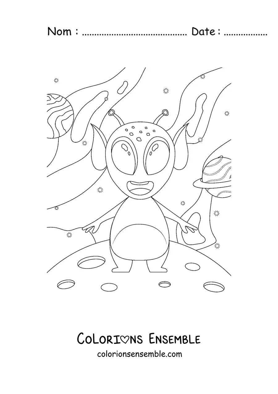 Coloriage d'un extraterrestre sur la Lune
