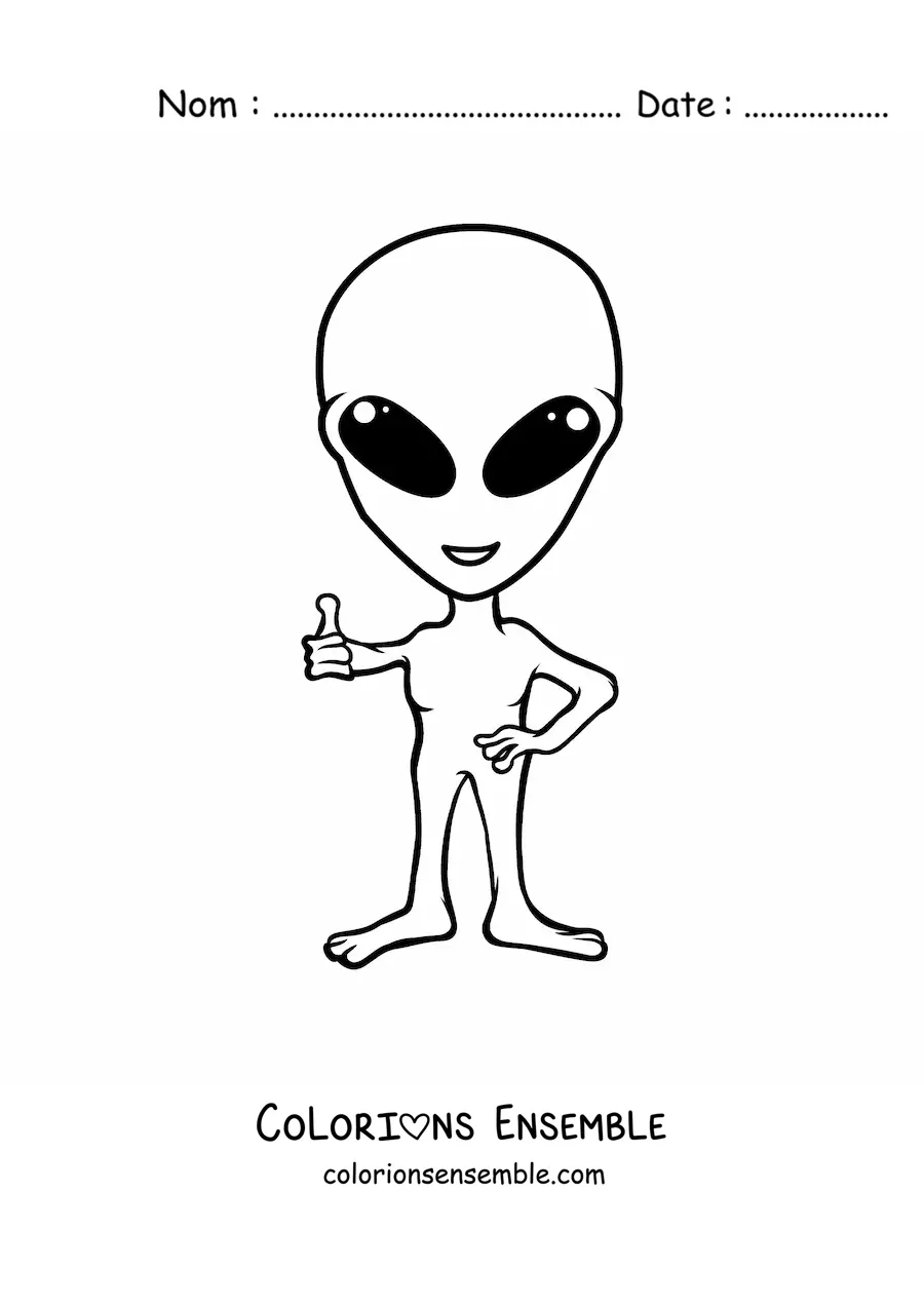 Coloriage d'un extraterrestre facile levant le pouce