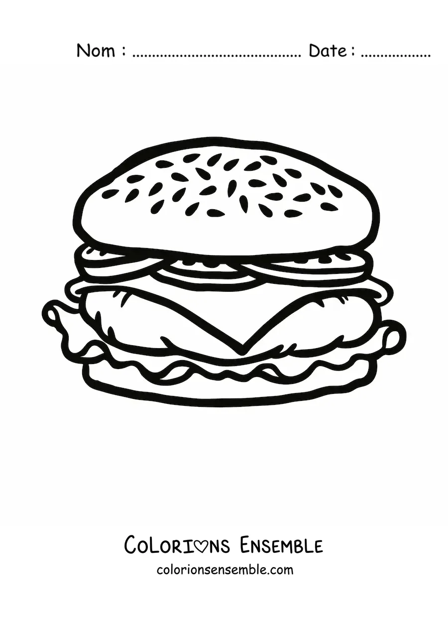 Image à colorier d'un hamburger avec des tomates et du fromage