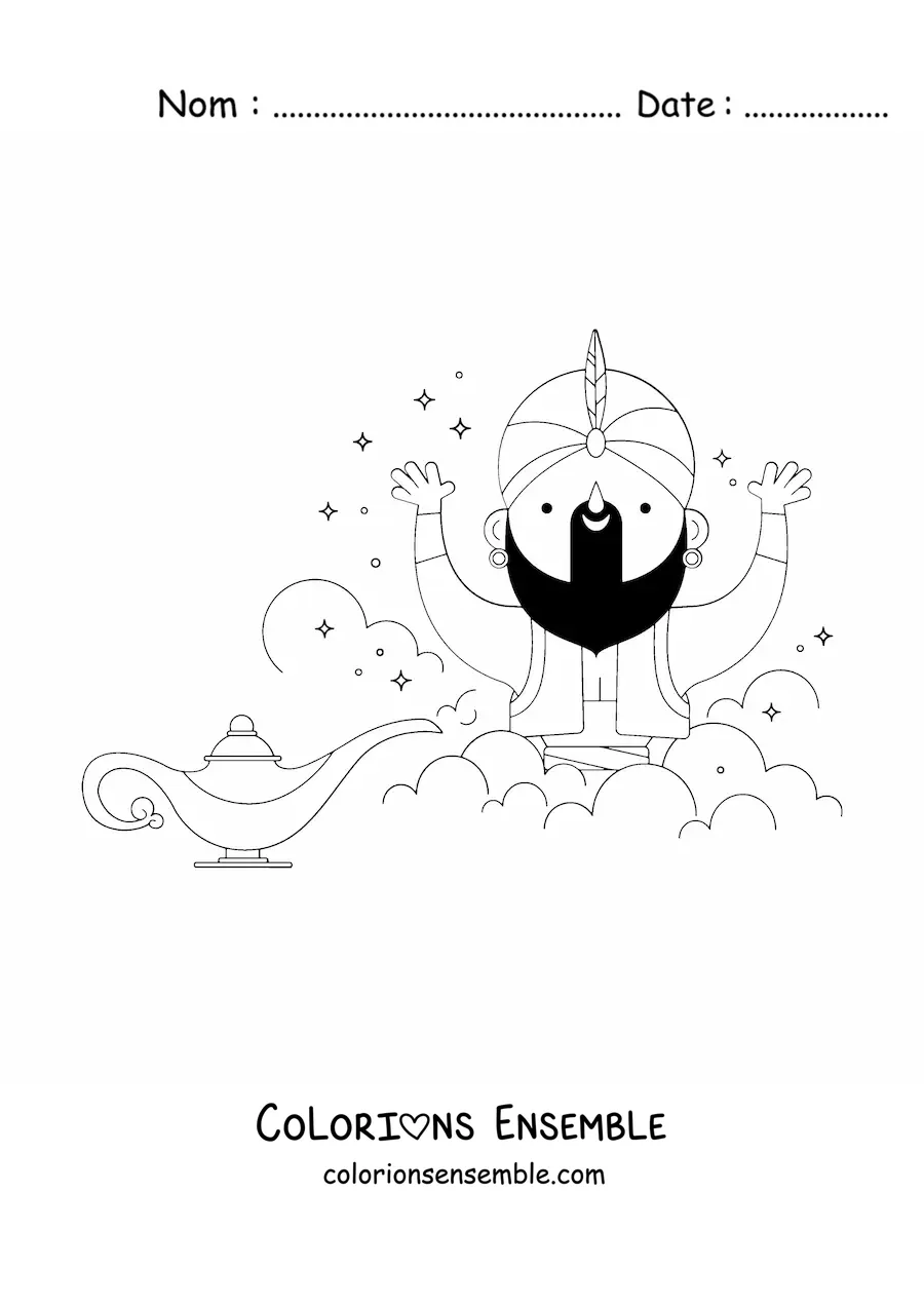 Image à colorier d'un génie de la lampe animé