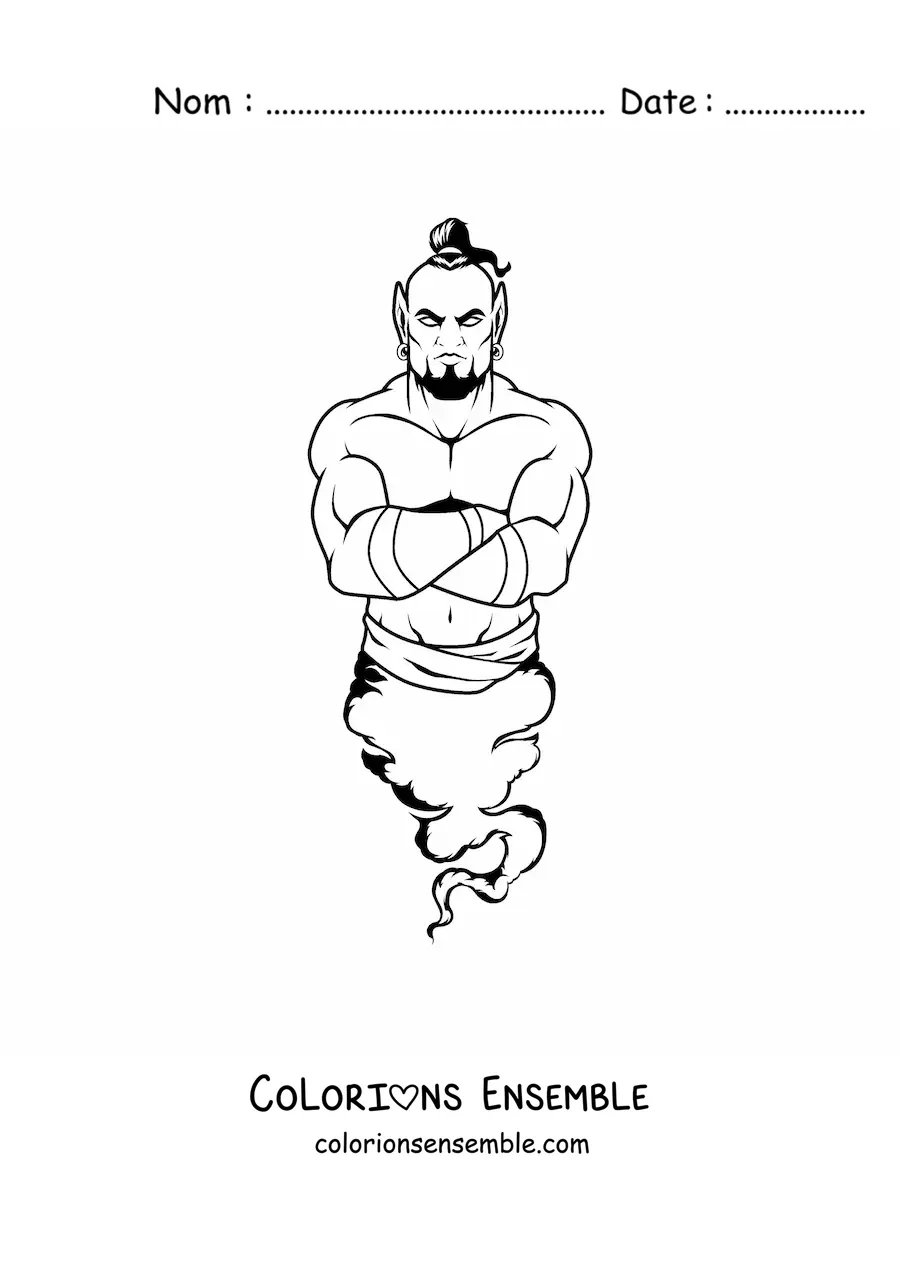 Image à colorier d'un génie magique effrayant