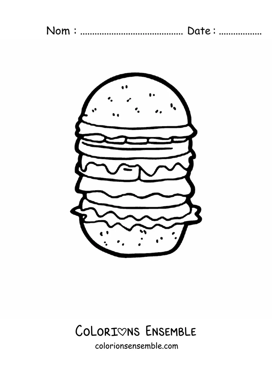 Image à colorier d'un hamburger triple