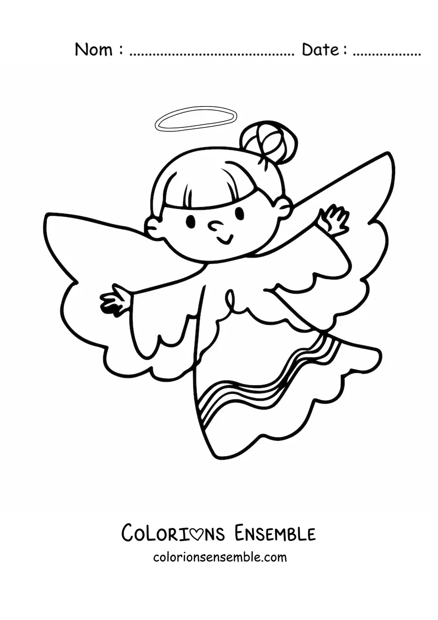 Image à colorier d'un ange féminin aux ailes déployées
