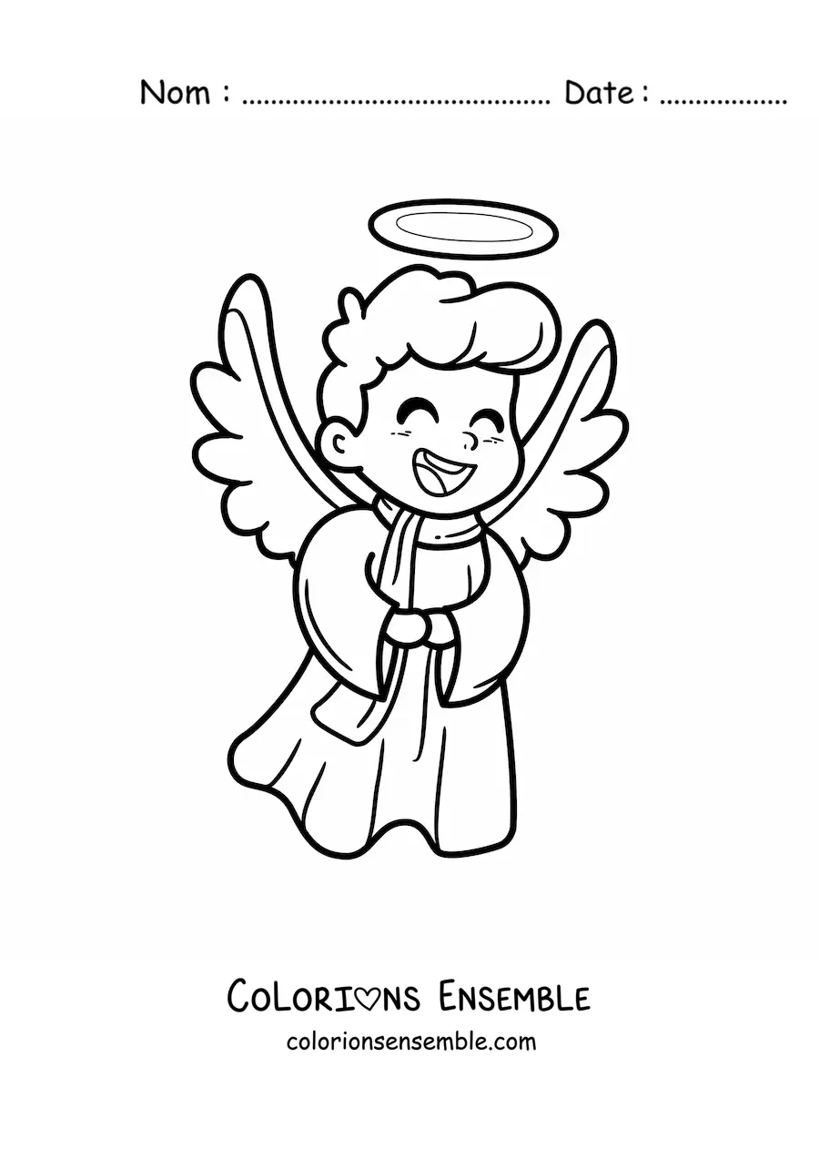 Image à colorier d'un ange heureux animé