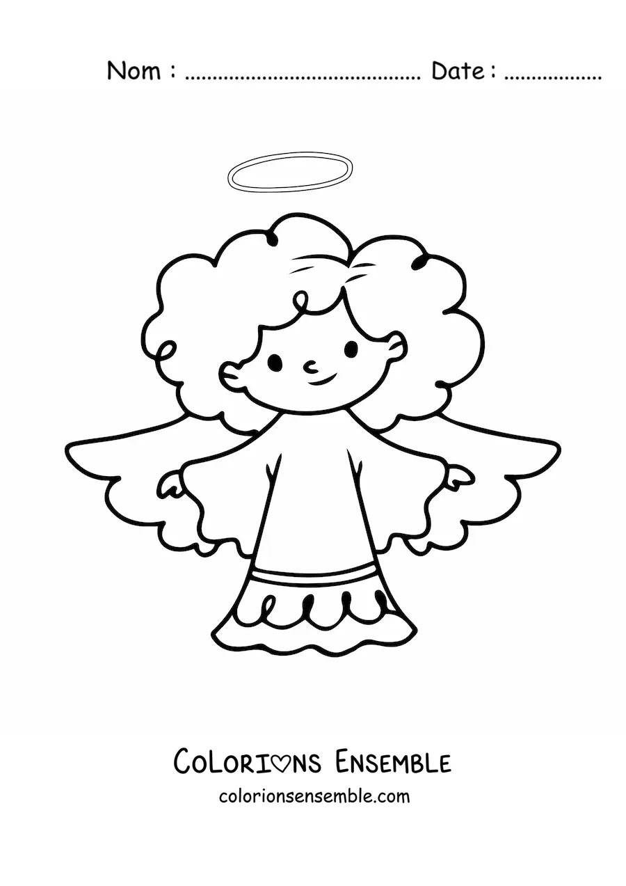 Image à colorier d'un ange avec une coupe afro animé aux ailes déployées