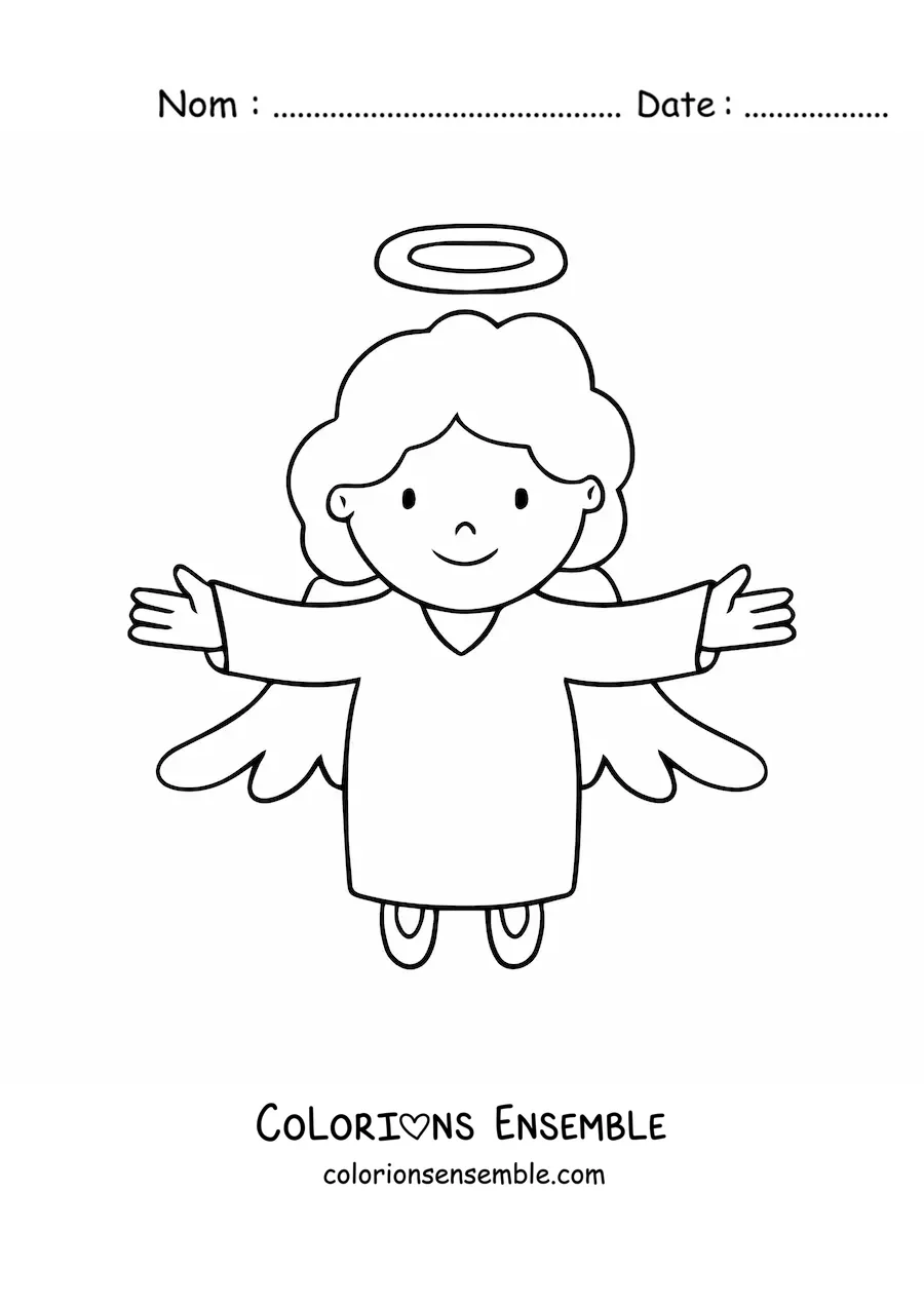 Image à colorier d'un ange facile en train de voler