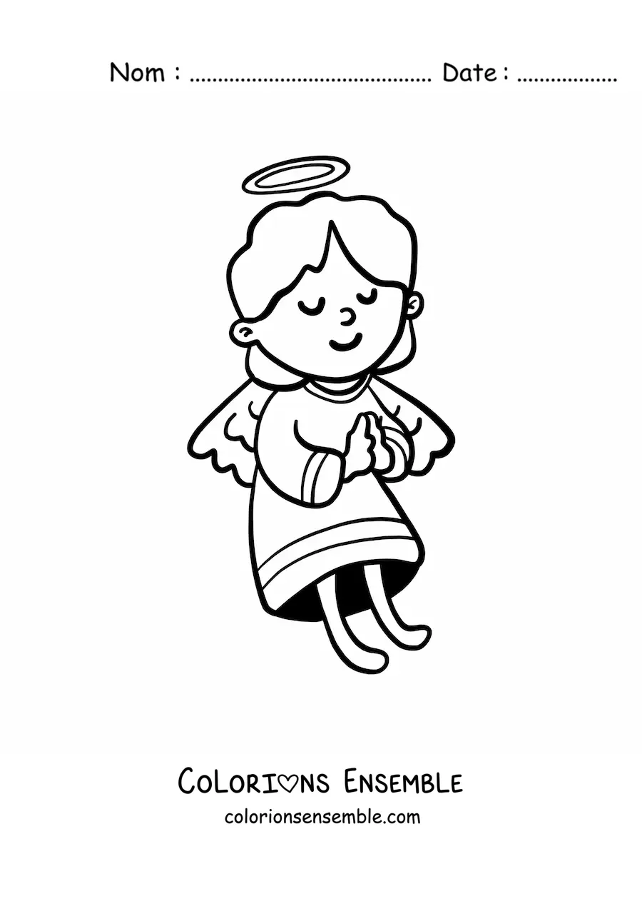 Image à colorier d'un ange animé en train de prier