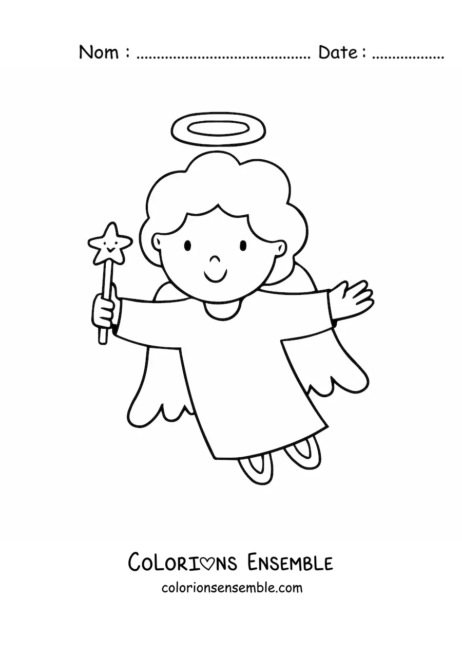 Image à colorier d'un ange simple en train de voler