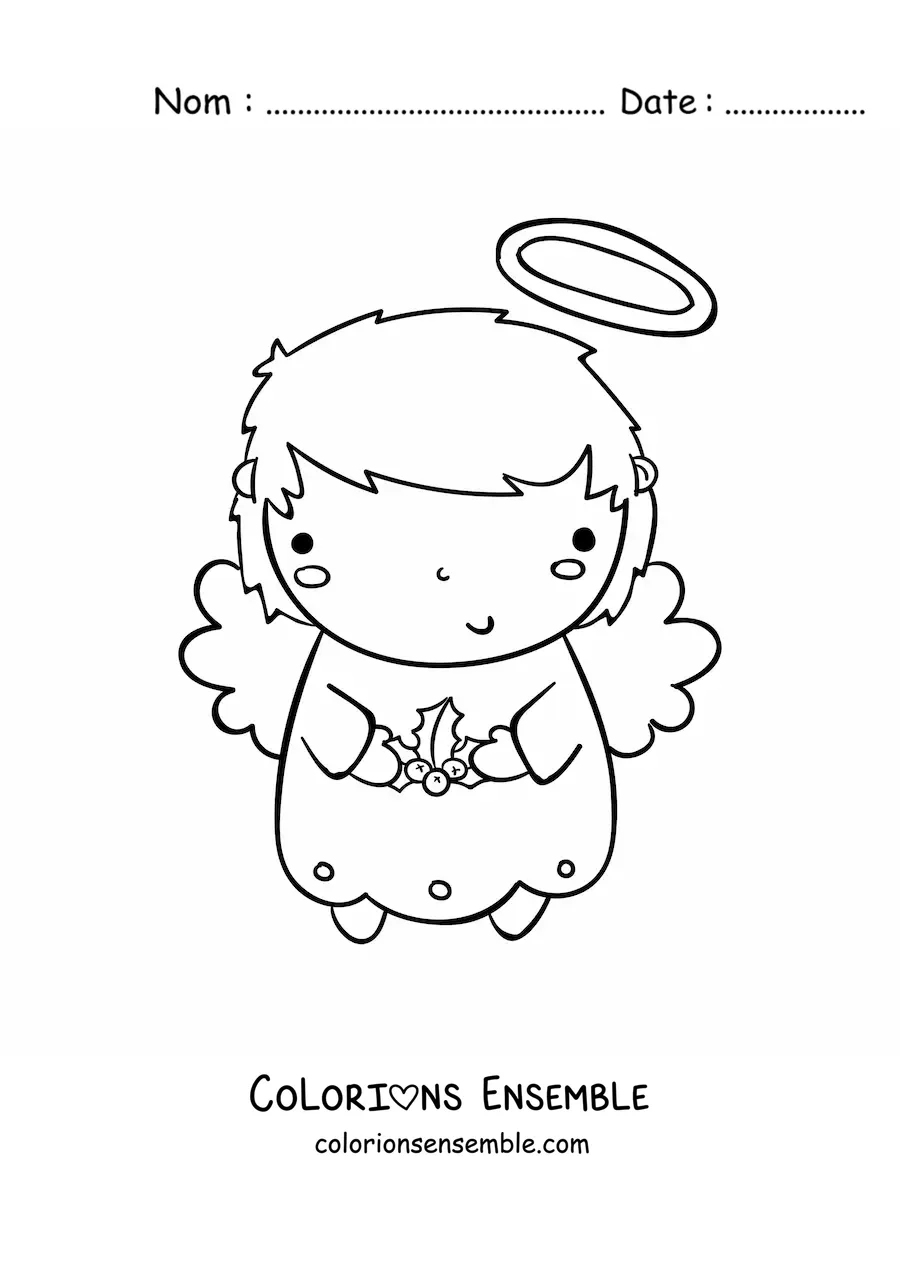 Image à colorier d'un ange de Noël animé avec du gui