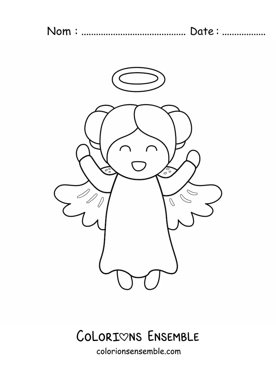 Image à colorier d'une petite fille ange joyeuse et animée