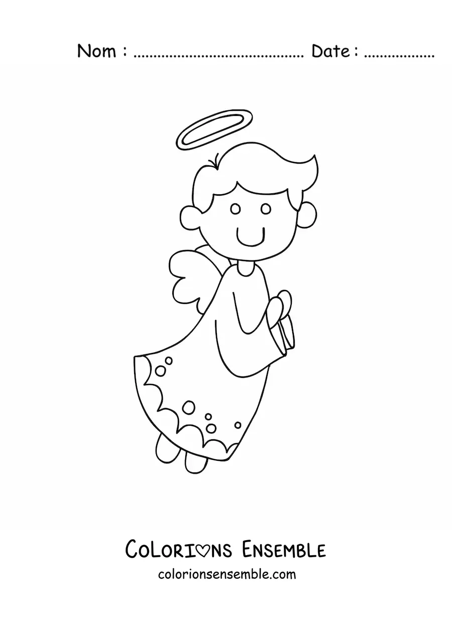 Image à colorier d'un ange gardien en train de voler