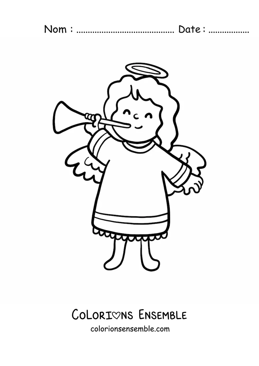 Image à colorier d'un ange animé jouant de la trompette