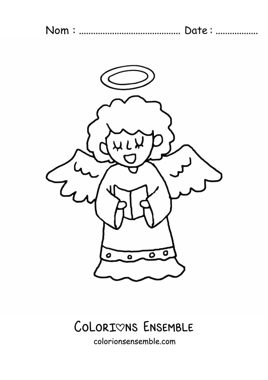 Image à colorier d'un ange animé en train de lire