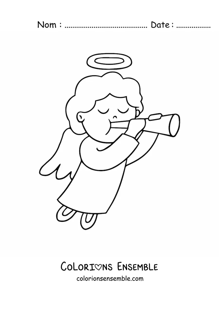 Image à colorier d'un ange facile jouant de la trompette