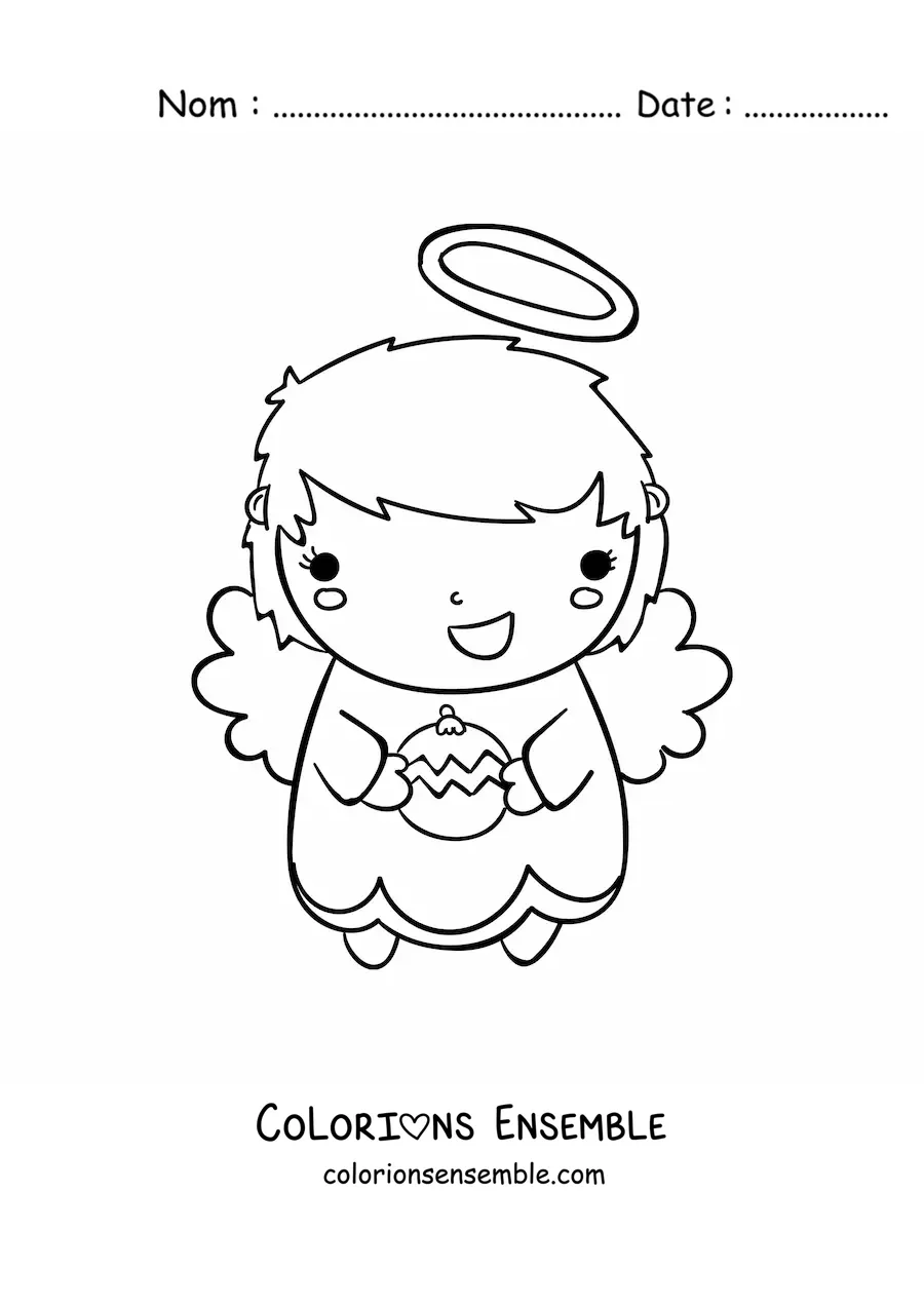 Image à colorier d'un ange de Noël avec une boule