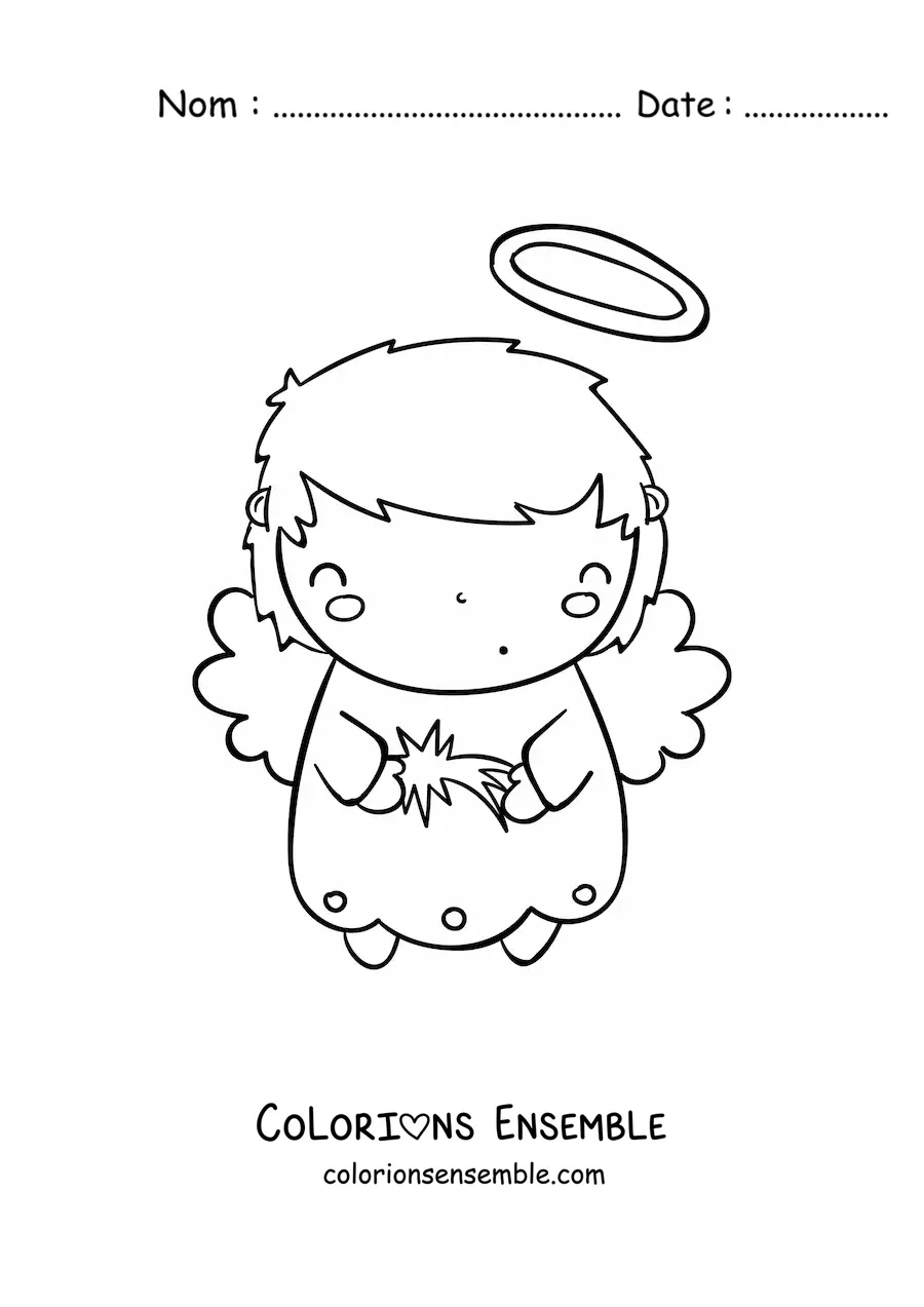 Image à colorier d'un tendre ange de Noël avec une étoile
