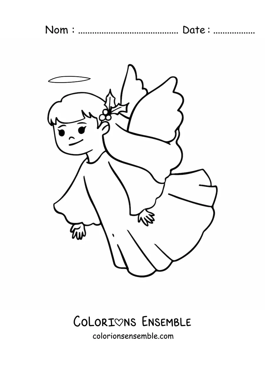 Image à colorier d'une fille ange de Noël en train de voler