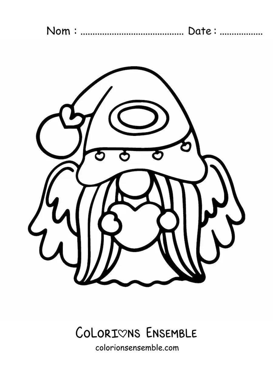 Image à colorier d'un dessin de lutin ange avec un cœur