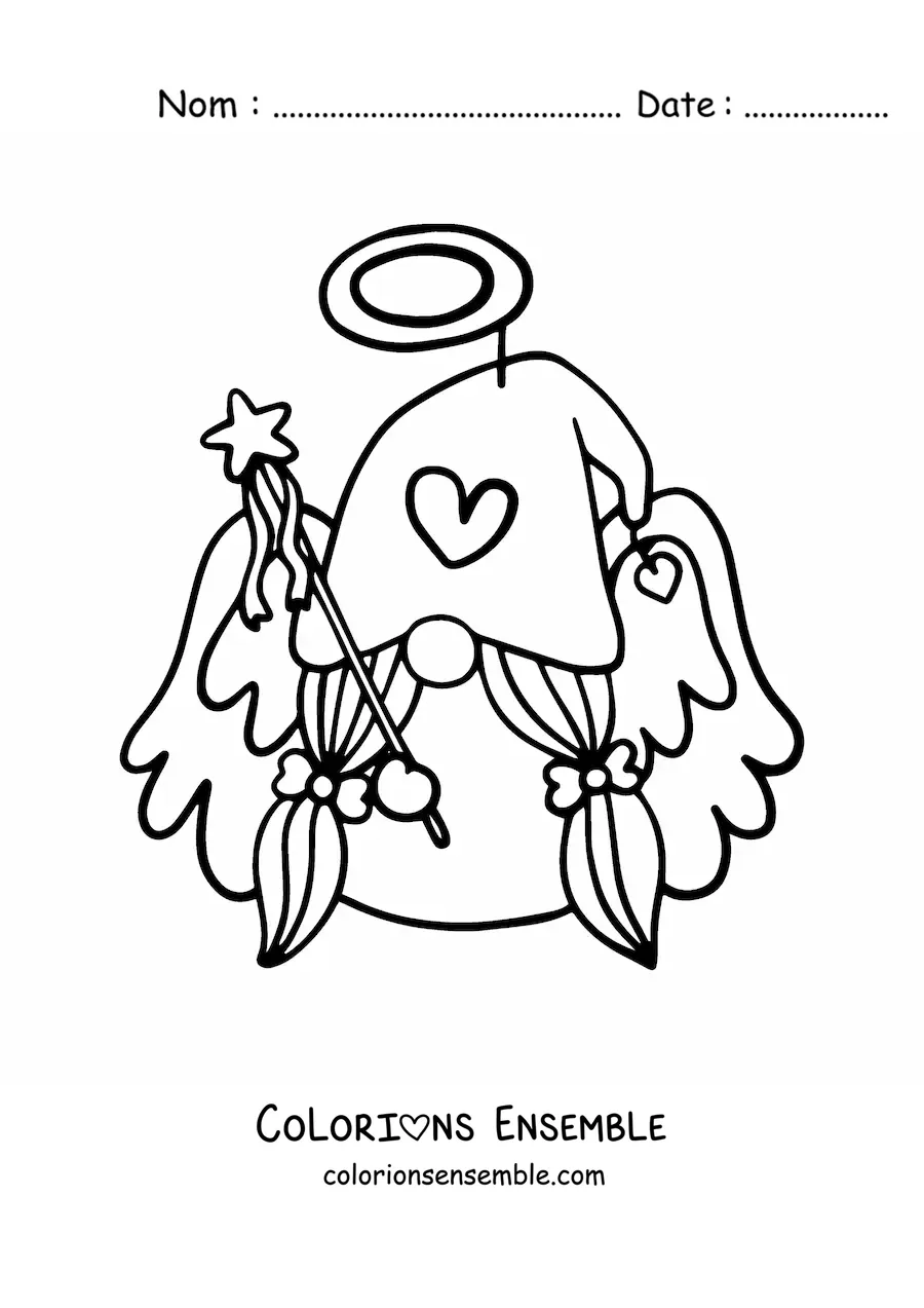 Image à colorier d'un dessin de lutin ange avec une baguette