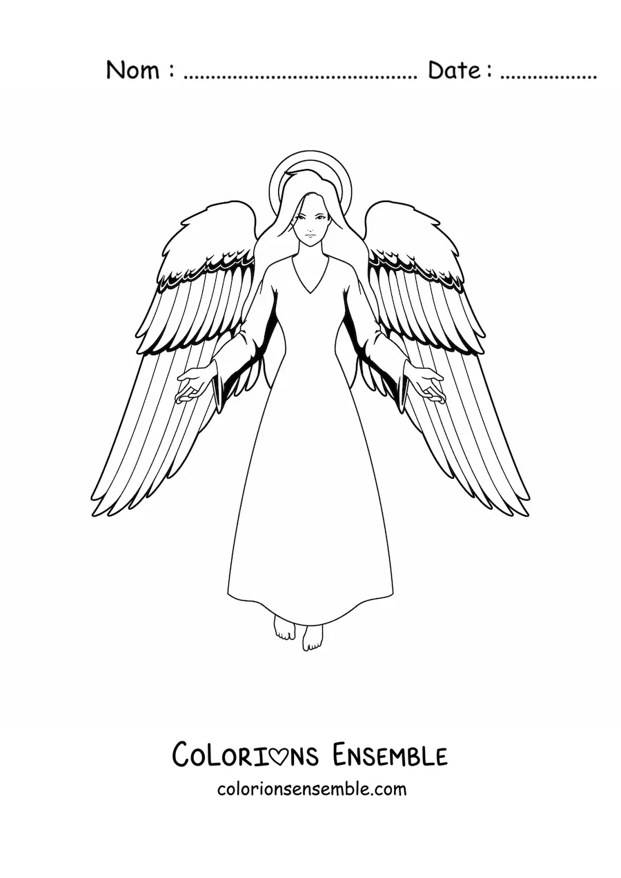 Image à colorier d'une femme ange aux ailes déployées