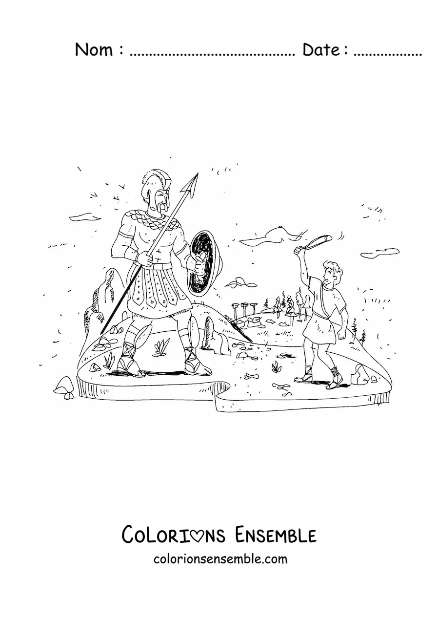 Image à colorier de David combattant le géant Goliath de la Bible