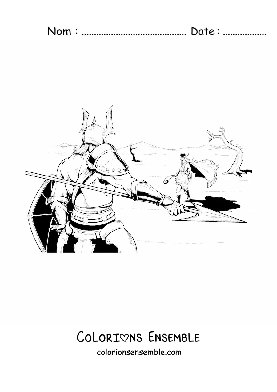 Image à colorier de la bataille de David et du géant Goliath de la Bible