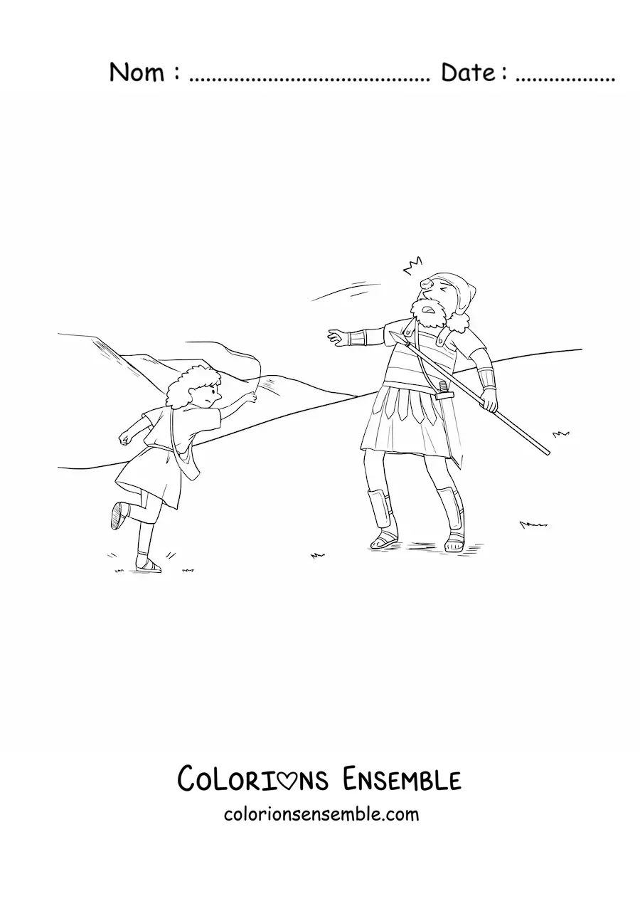 Image à colorier de David terrassant Goliath le géant