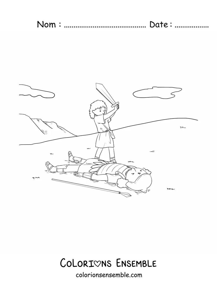 Image à colorier de David et Goliath le géant vaincu