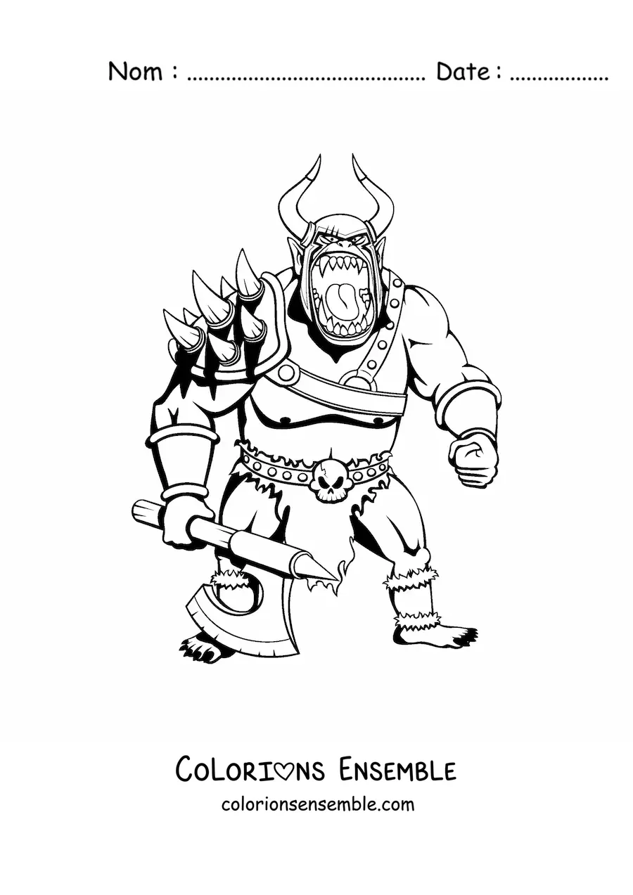 Image à colorier d'un monstrueux géant guerrier en armure
