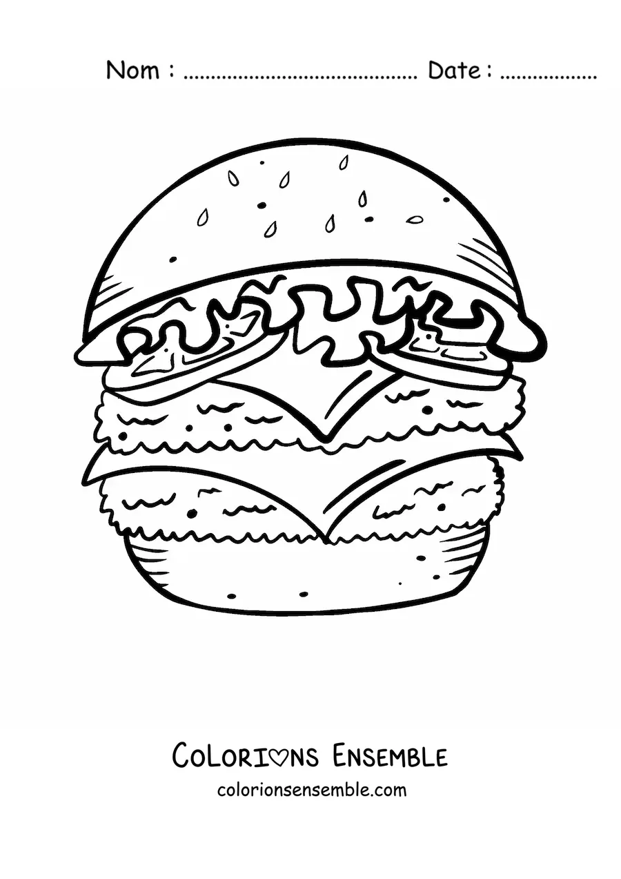 Image à colorier d'un hamburger double