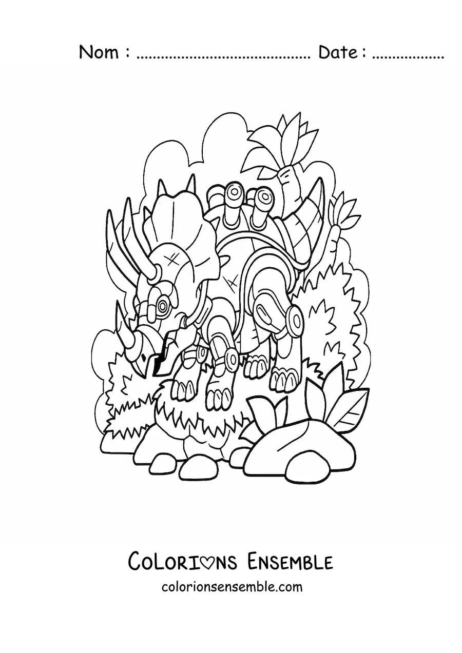 Image à colorier d'un tricératops robot