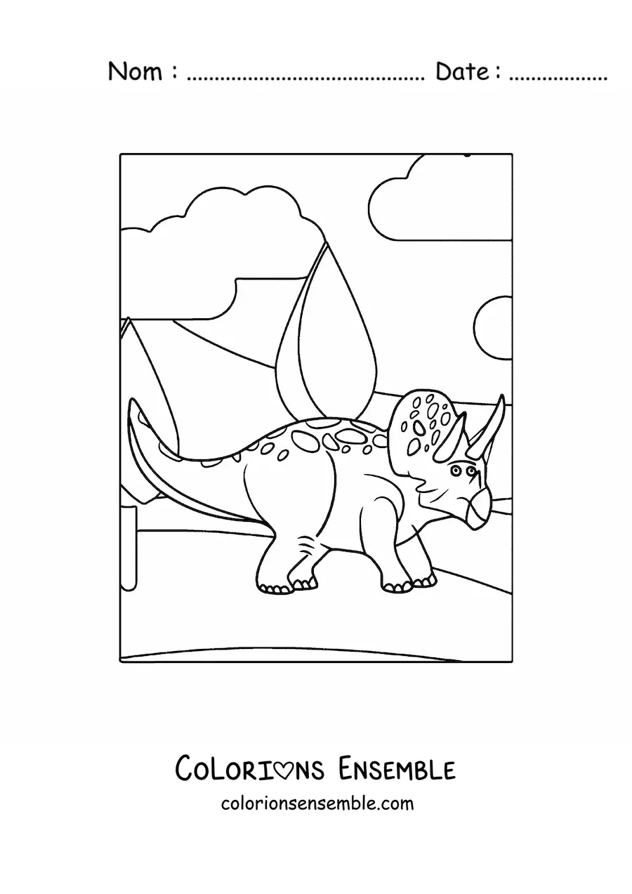 Image à colorier d'un tricératops facile