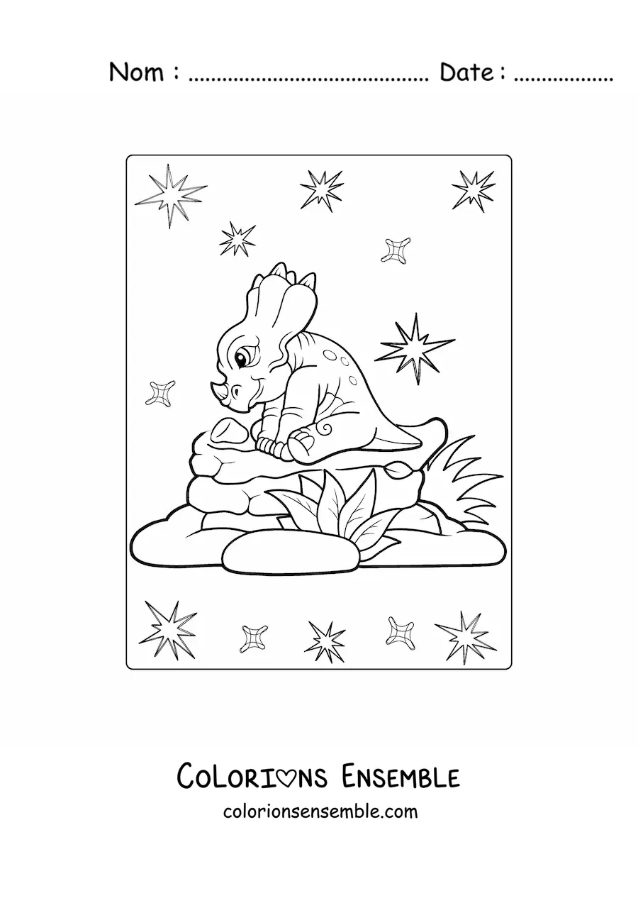 Image à colorier d'un bébé tricératops assis