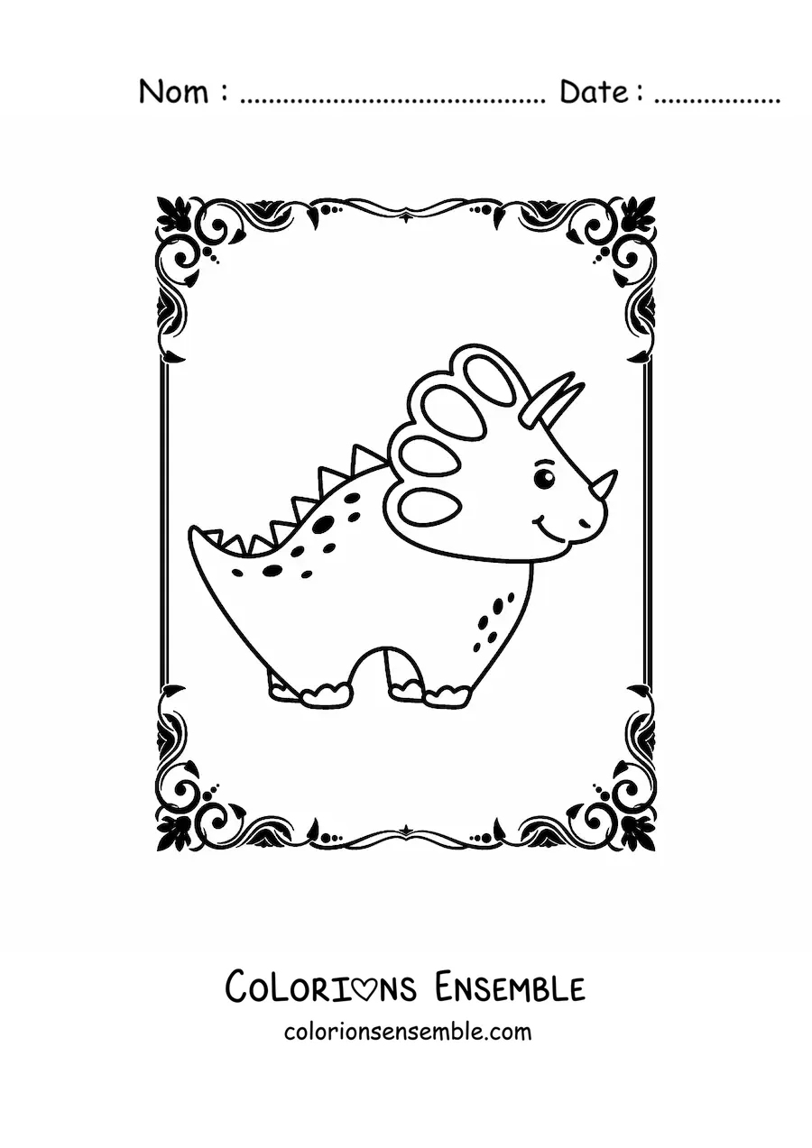 Image à colorier d'un tricératops kawaii souriant
