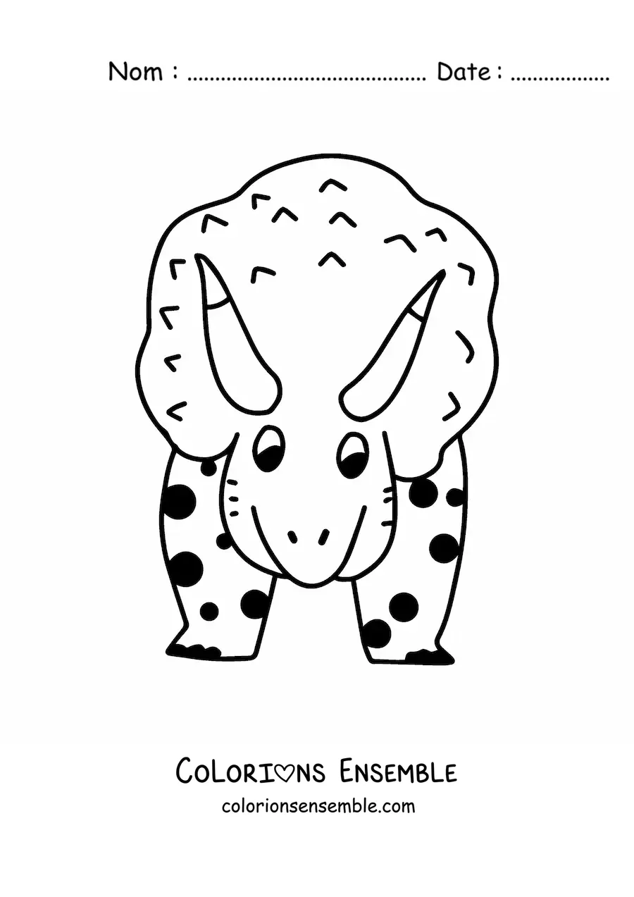 Image à colorier d'un grand tricératops de face