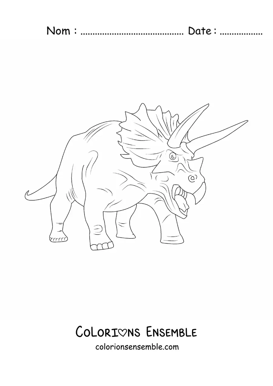 Image à colorier du rugissement d'un tricératops furieux