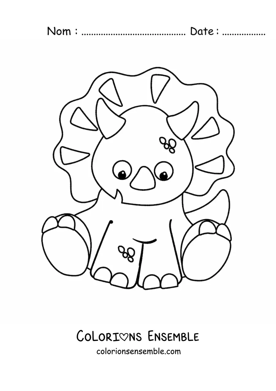Image à colorier d'un tendre tricératops assis