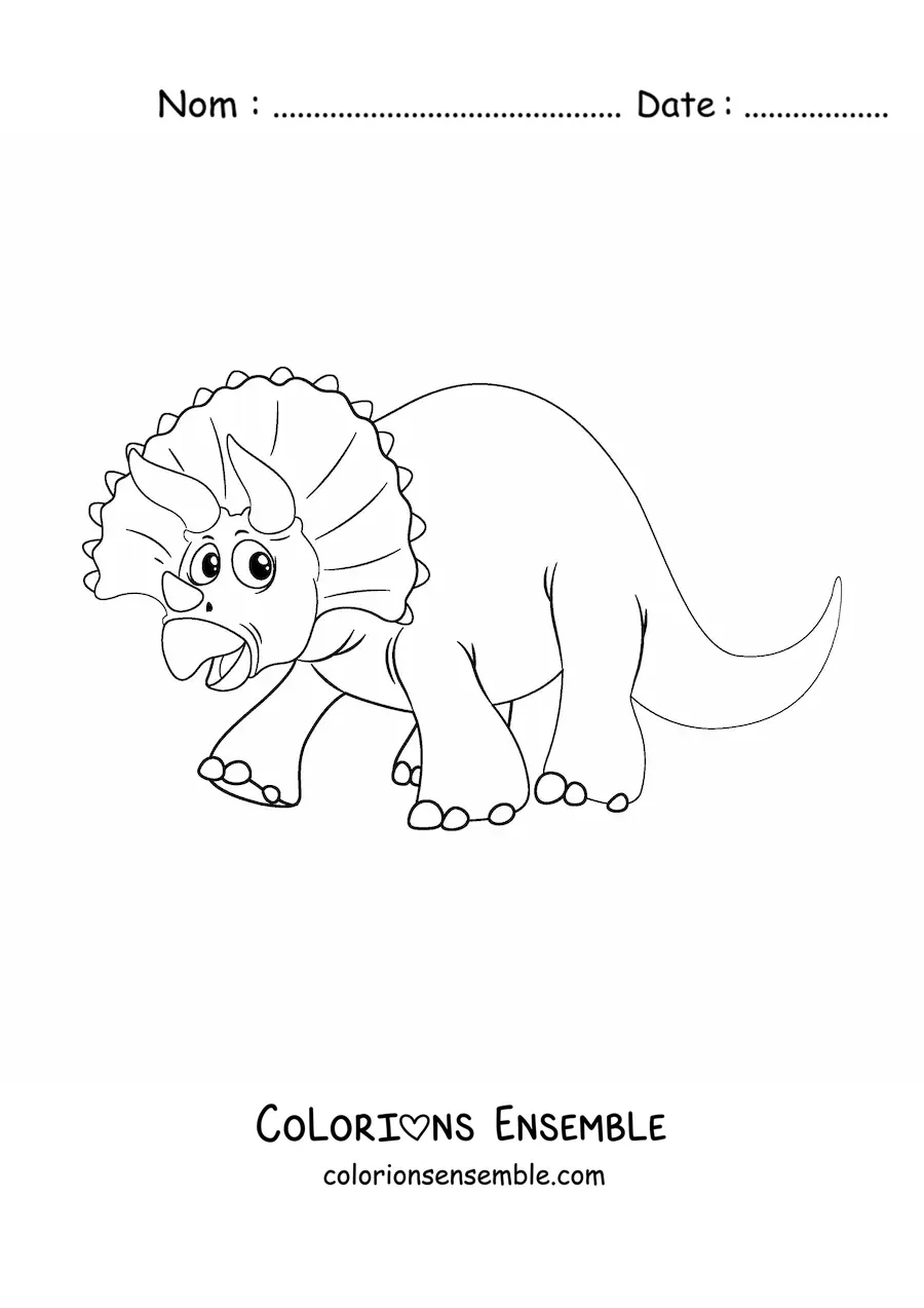Image à colorier d'un tricératops animé sans fond