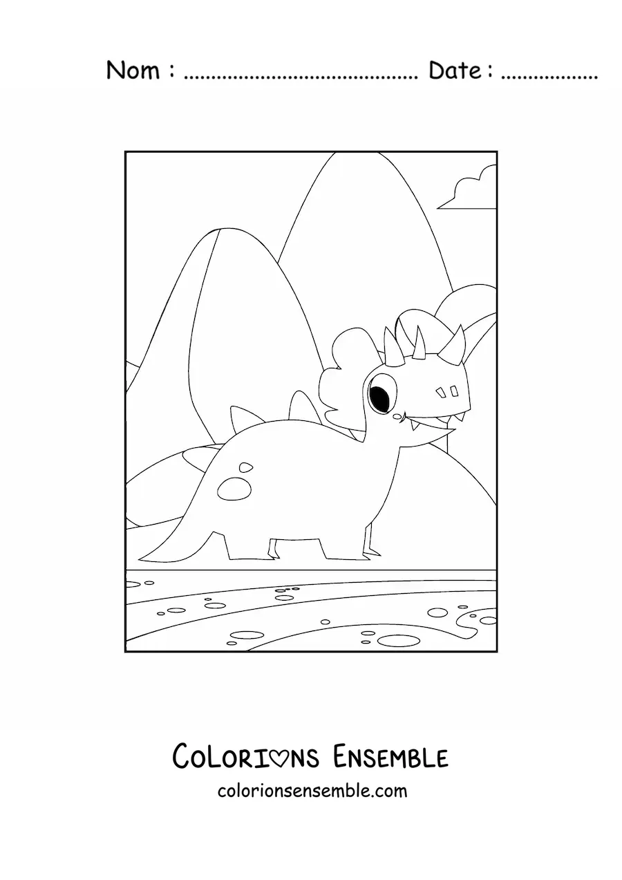 Image à colorier d'un petit tricératops animé