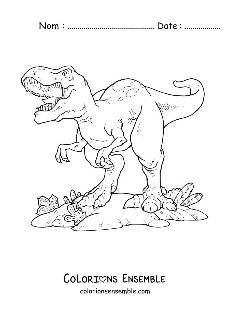 Image à colorier d'un tyrannosaure rex géant en dessin animé