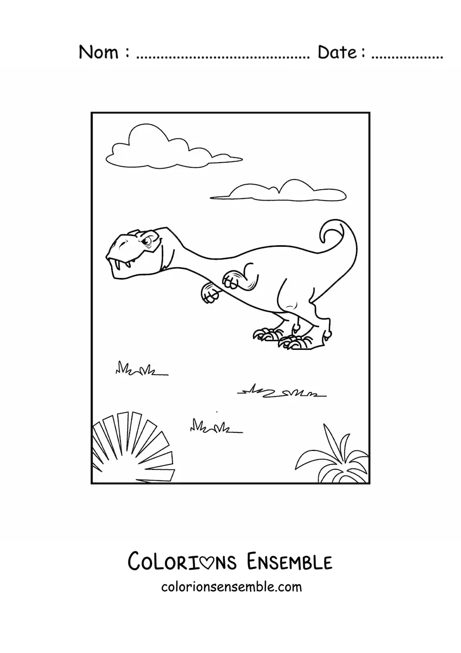 Image à colorier d'un tyrannosaure rex en dessin animé