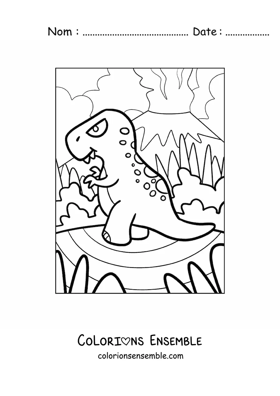 Image à colorier d'un grand tyrannosaure rex en dessin