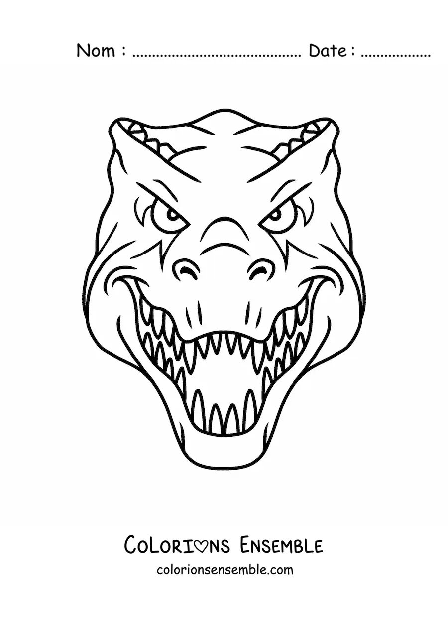 Image à colorier d'un visage de tyrannosaure rex de face