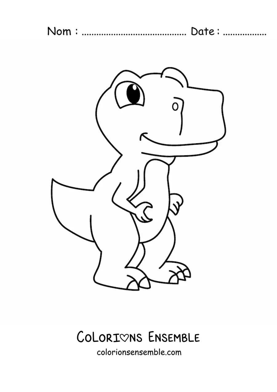 Image à colorier d'un grand bébé tyrannosaure rex kawaii