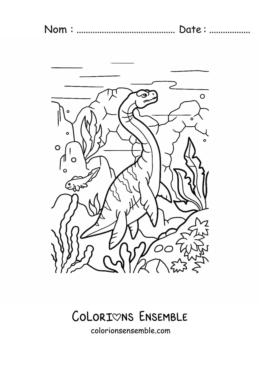 Image à colorier d'un hydrothérosaure dans son habitat