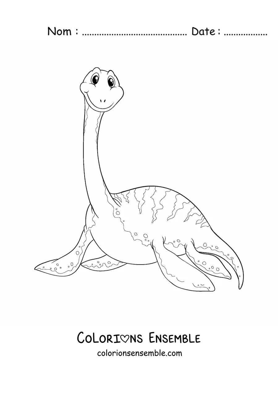Image à colorier d'un dinosaure marin en dessin animé