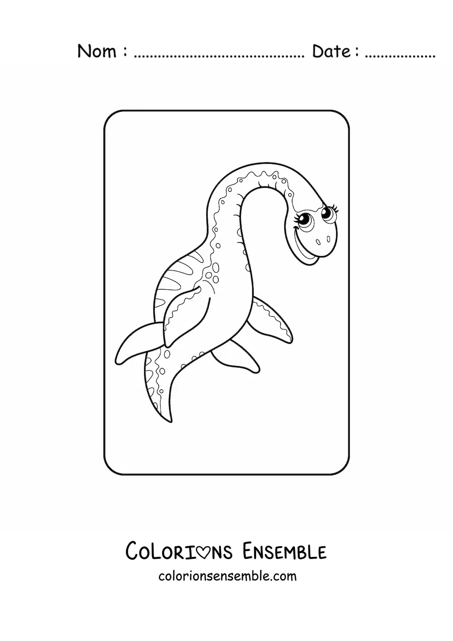 Image à colorier d'un joli dinosaure aquatique en dessin animé
