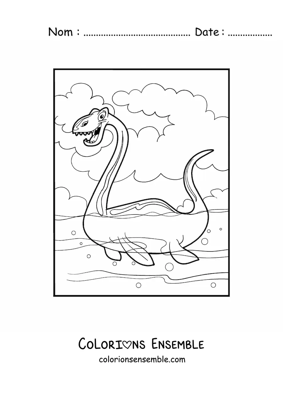 Image à colorier d'un dinosaure aquatique géant en dessin animé