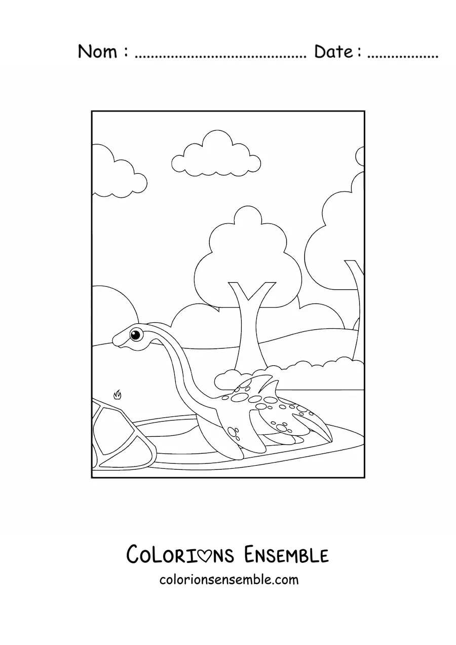 Image à colorier d'un bébé dinosaure marin en dessin animé