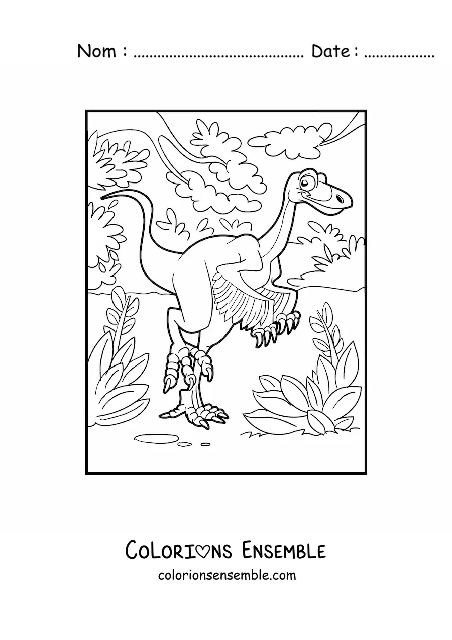 Image à colorier d'un dinosaure terrestre avec des ailes